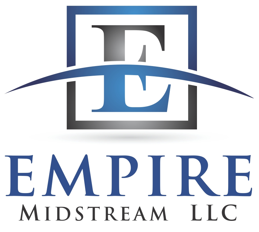 Empire Midstream SMALL LOGO with extra space Empire Midstream LLC logo: a blue gradient 'E' inside a framed square with a sweeping arc above, and the word EMPIRE in large blue serif letters with 'MIDSTREAM LLC' underneath.