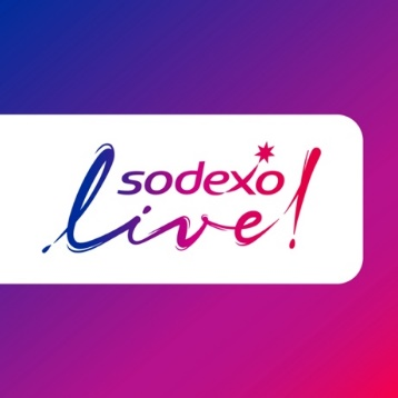 Sodexo Live Sodexo Live! logo inside a white rounded rectangle on a purple-to-pink gradient background.